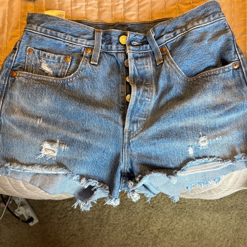 Levi's Blue Distressed Jean Shorts